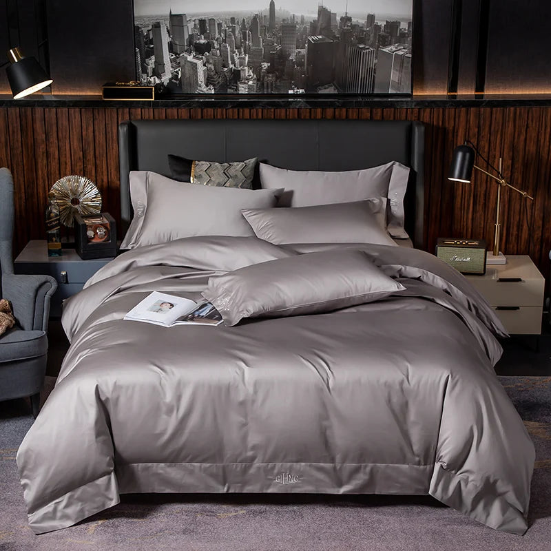 Egyptian Cotton Duvet Set - White/Grey, Queen/King, 4/6PC