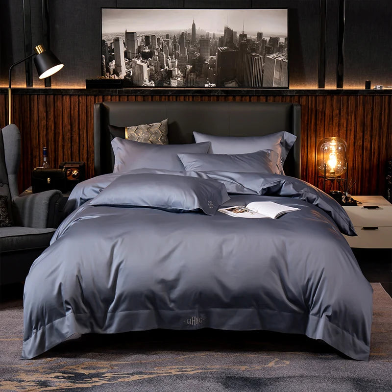 Egyptian Cotton Duvet Set - White/Grey, Queen/King, 4/6PC