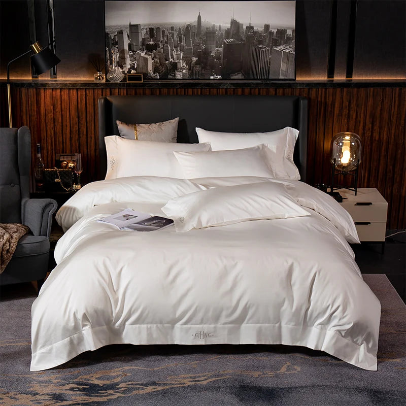 Egyptian Cotton Duvet Set - White/Grey, Queen/King, 4/6PC