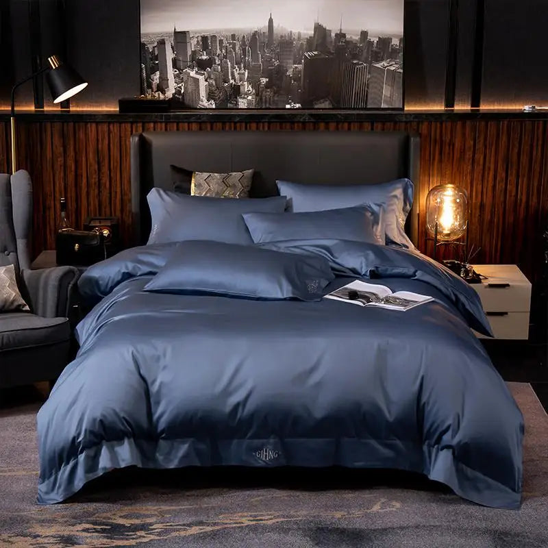 Egyptian Cotton Duvet Set - White/Grey, Queen/King, 4/6PC