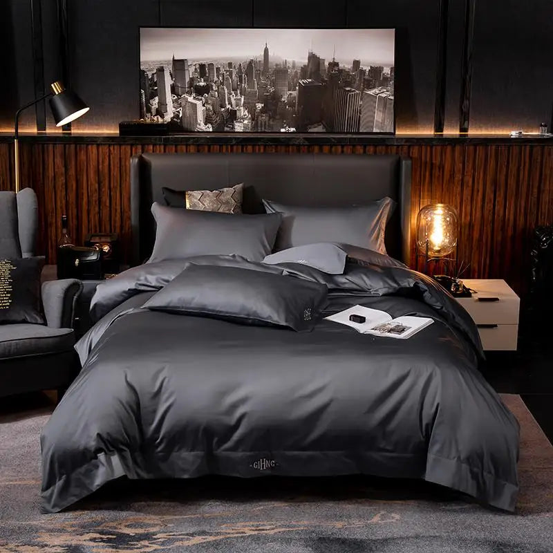 Egyptian Cotton Duvet Set - White/Grey, Queen/King, 4/6PC