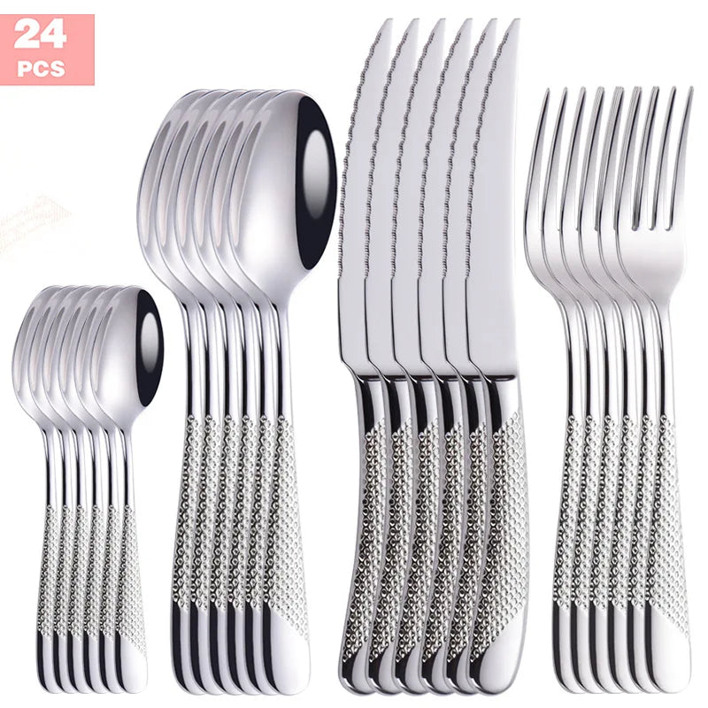 Fashion Golden Dinnerware Set 18/10 Stainless Steel Dinner Knife Fork Cutlery Set Service Silverware Flatware Drop Shipping