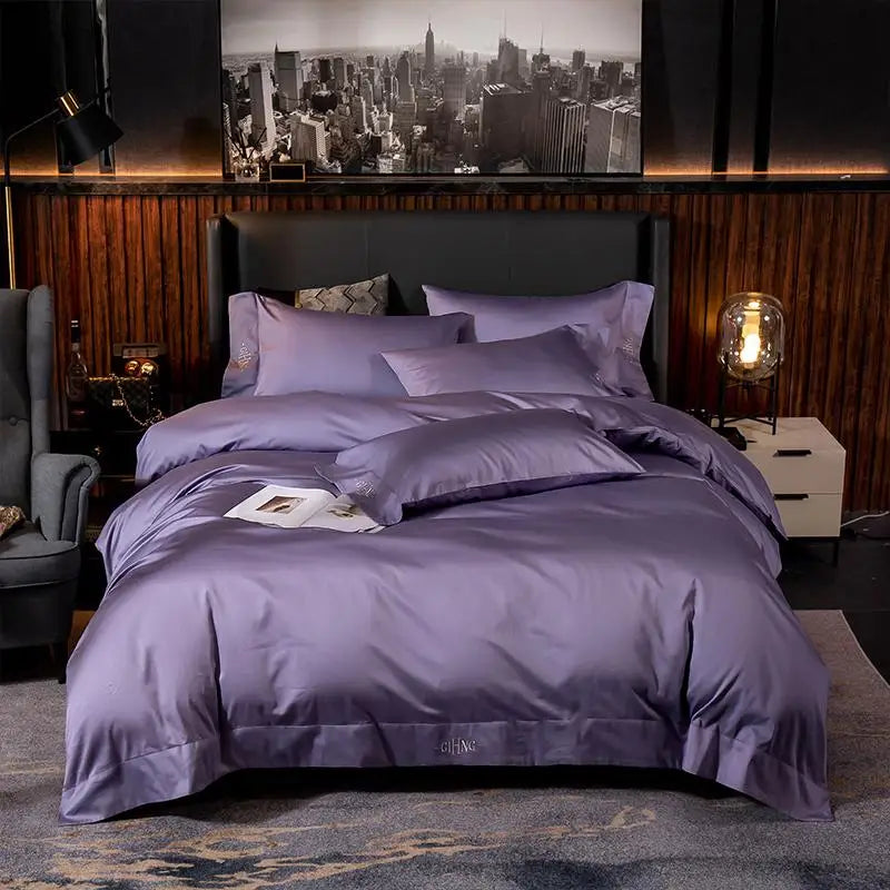 Egyptian Cotton Duvet Set - White/Grey, Queen/King, 4/6PC