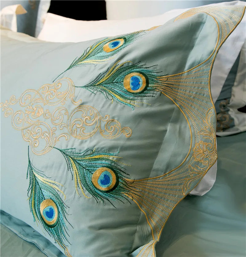 800TC Egyptian cotton Chic Embroidery Luxury Peacock Bedding set Cal King Oversize 240X260cm  duvet cover bedsheet pillow shams