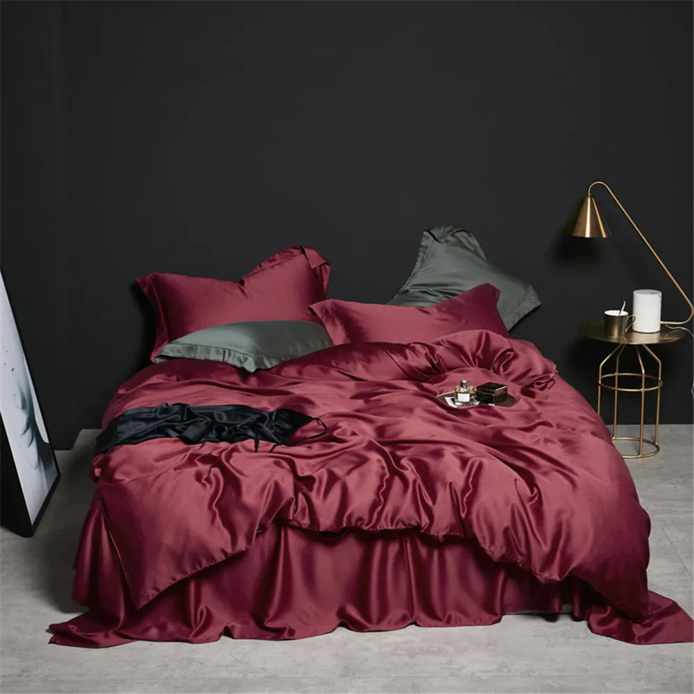 Liv-Esthete Dark Green 100% Silk Bedding Set Healthy Pure Silk Luxury Queen King Duvet Cover Flat Sheet Pillowcase Bed Linen Set