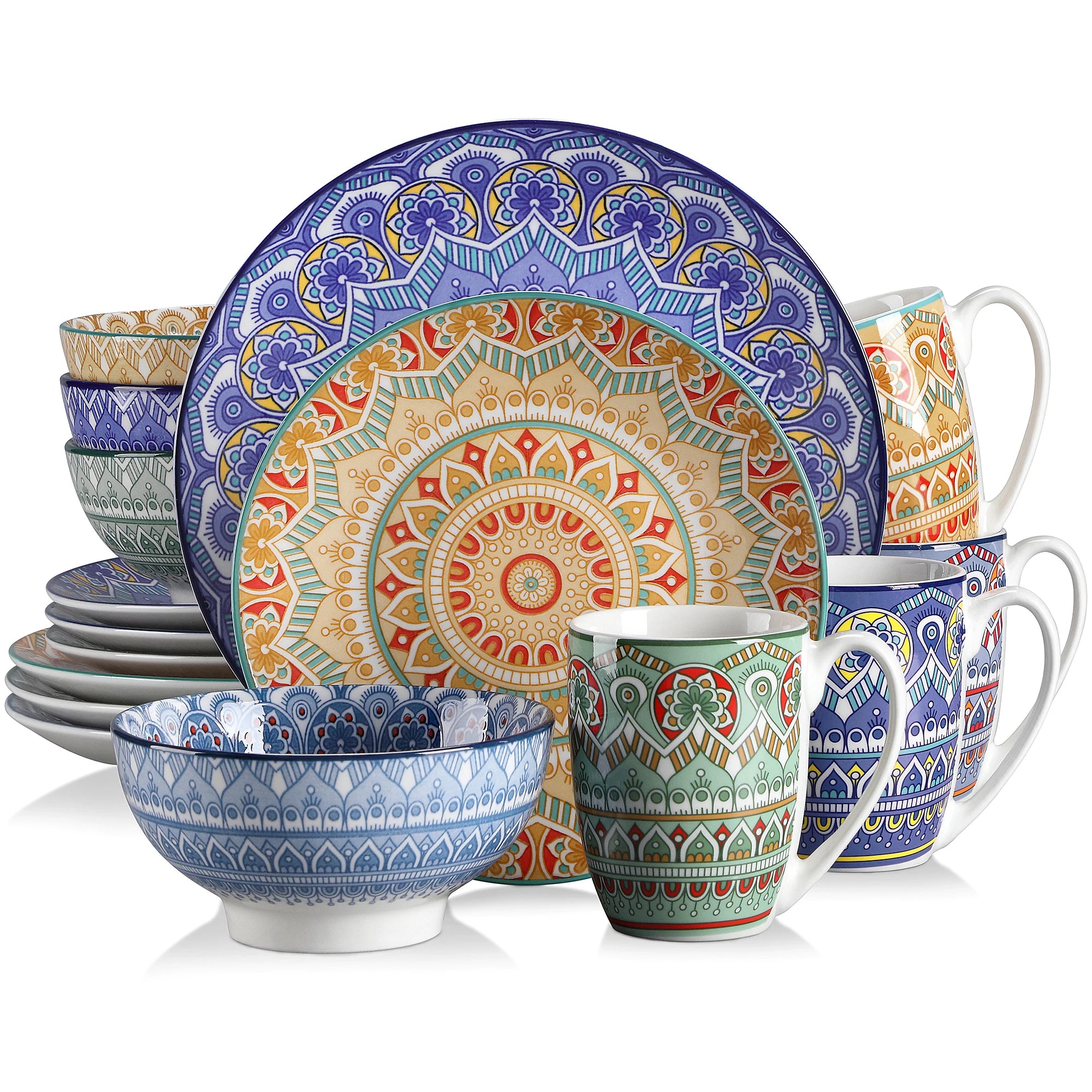 Bohemian Dinnerware Set - Mandala Pattern, 16/32/48pc