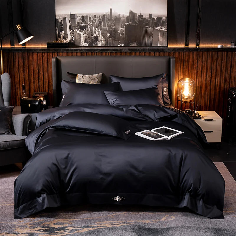 Egyptian Cotton Duvet Set - White/Grey, Queen/King, 4/6PC
