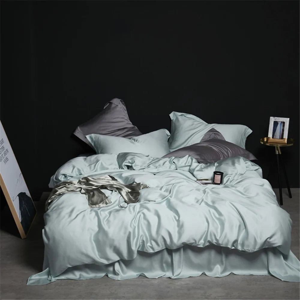 Liv-Esthete Dark Green 100% Silk Bedding Set Healthy Pure Silk Luxury Queen King Duvet Cover Flat Sheet Pillowcase Bed Linen Set