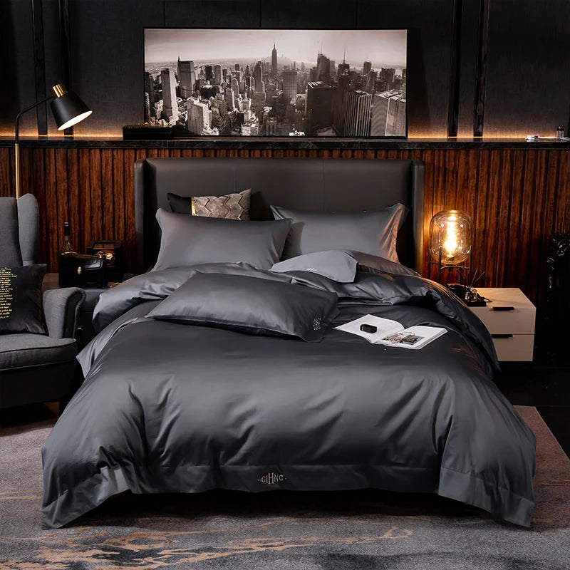 Egyptian Cotton Duvet Set - White/Grey, Queen/King, 4/6PC