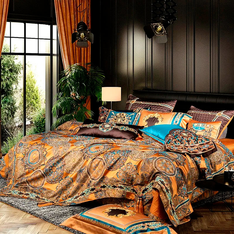 Chic Home 4/6/10Pcs Place Faux Silk Luxury Large Jacquard with Embroidery Golden Bedding set Duvet Cover Bedspread Bed Sheet set