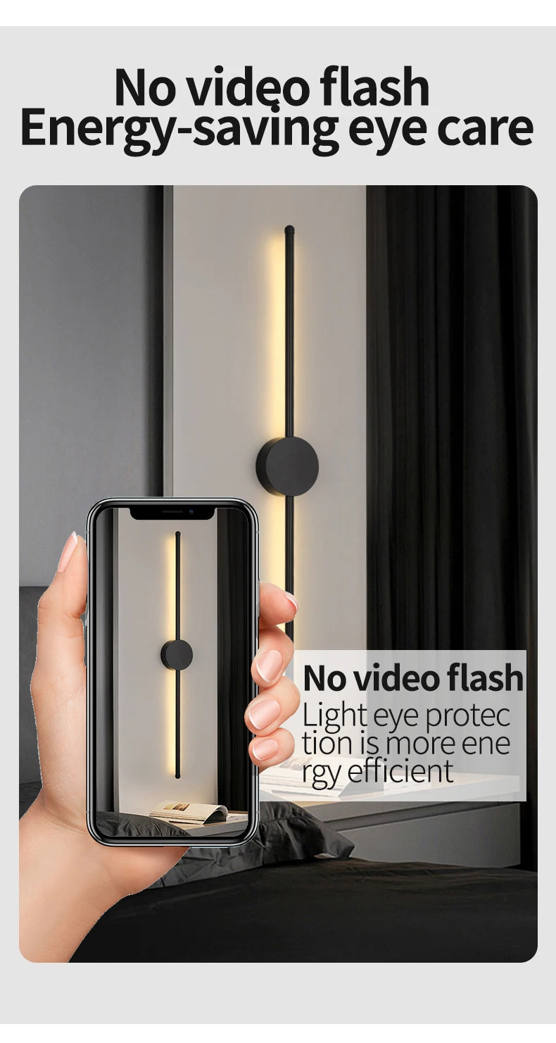 Wall Light Modern Long LED Light Black I-Shaped Wall Lamp Bedroom Living Room Corridor Interior Lighting Home Decor Lighting