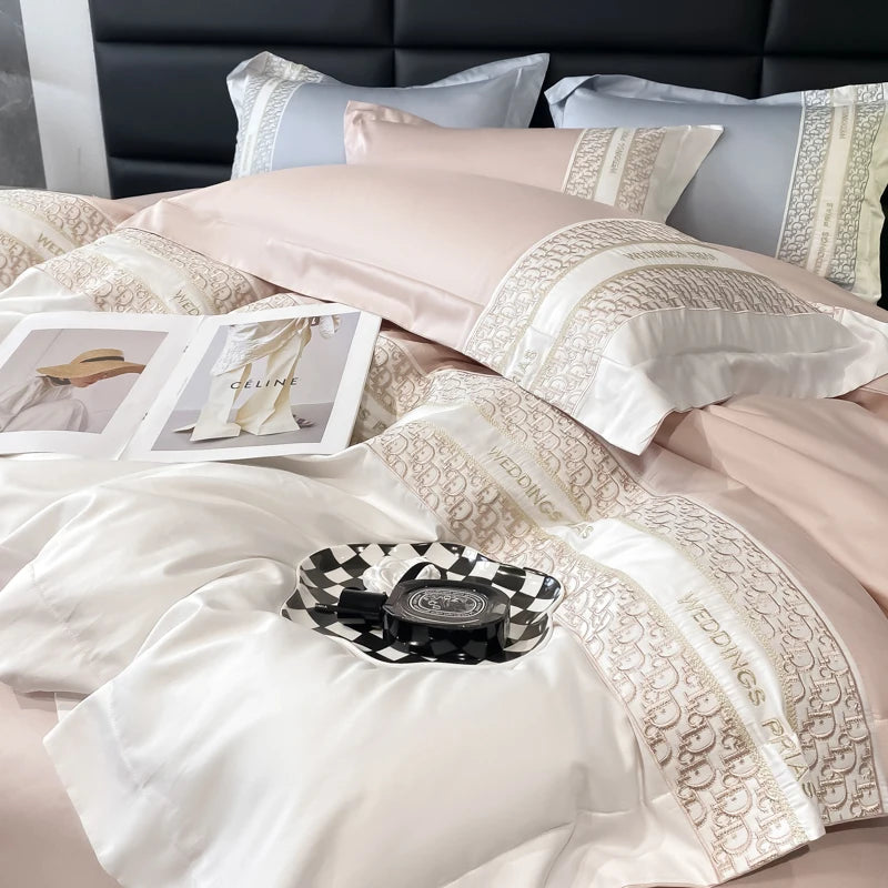 Luxury Embroidered Bedding Set – 100% Cotton Duvet Cover, Bed Sheet & Pillowcases