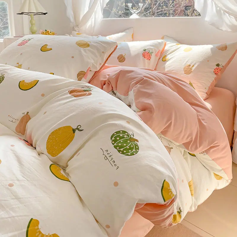 Spring Pink Floral Duvet Cover Set for Kids Girls Women Adults Luxury Bedding With Pillowcase Sheet Soft Bed Linen Home Textiles