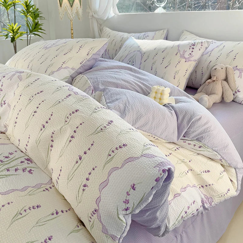 Fresh Botanical Floral Bedding Set Pink Flower Duvet Cover Bed Sheet Soft Quilt Cover with Pillowcase 200x230cm 4pcs No Filler