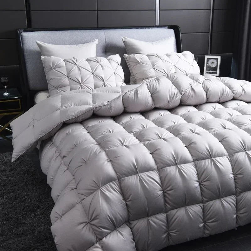 White Goose Down Comforter Warm Winter Thick 3D Bread Bed Blanket Luxury Pinch Pleated Filling for Quilts Single Double Duvet