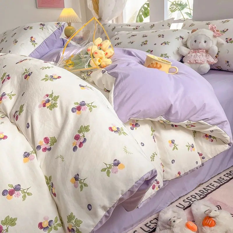 Spring Pink Floral Duvet Cover Set for Kids Girls Women Adults Luxury Bedding With Pillowcase Sheet Soft Bed Linen Home Textiles