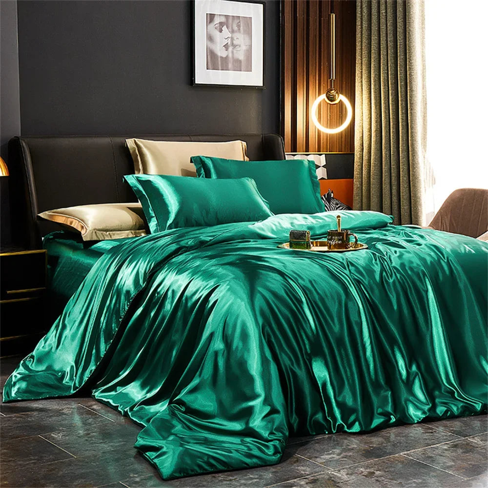 Luxury Silk Bedding Set – Duvet Cover, Bed Sheet & Pillowcases (Single, Double, Queen, King)