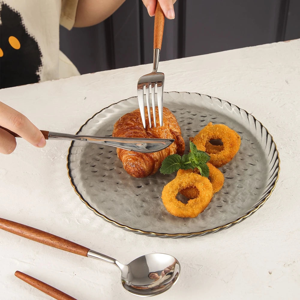 18/10 Stainless Steel Cutlery - Wood & Silver, Dishwasher Safe