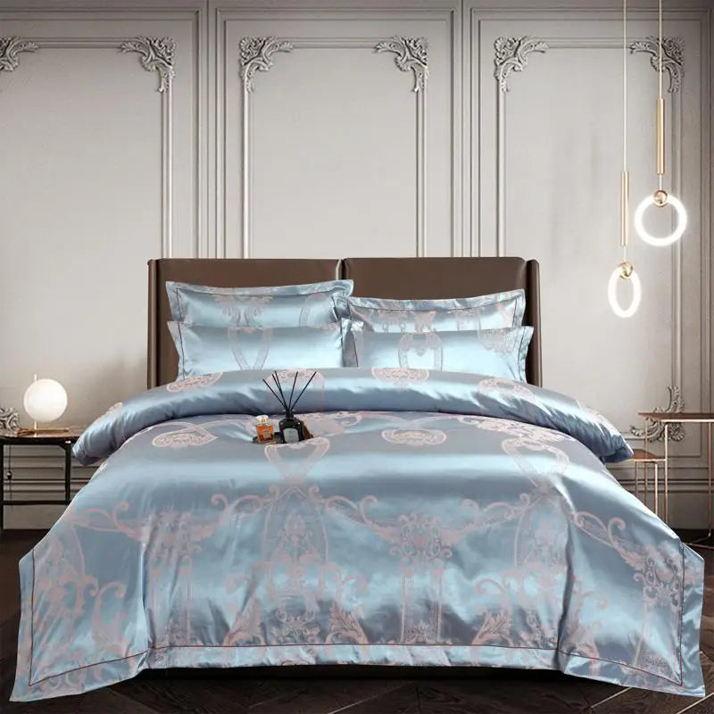 4Pcs Gorgeous Brocade Cotton Satin Bedding Set Quilted Cotton Bedspread Duvet Cover Pillowcases Double Queen King size