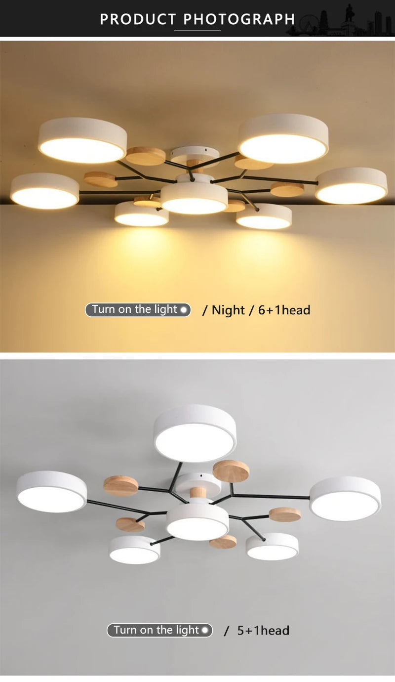 Modern LED Ceiling Light with Wood Design & 3 Light Colors