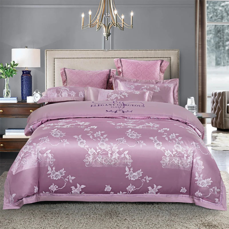 Luxury Soft Jacquard Bedding Set Floral White Blue Comfort A/B High-End Embroidery Duvet Pillowcase Bed Sheet Queen King Size