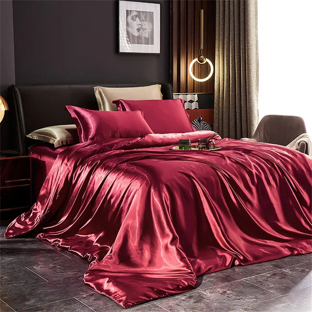 Luxury Silk Bedding Set – Duvet Cover, Bed Sheet & Pillowcases (Single, Double, Queen, King)