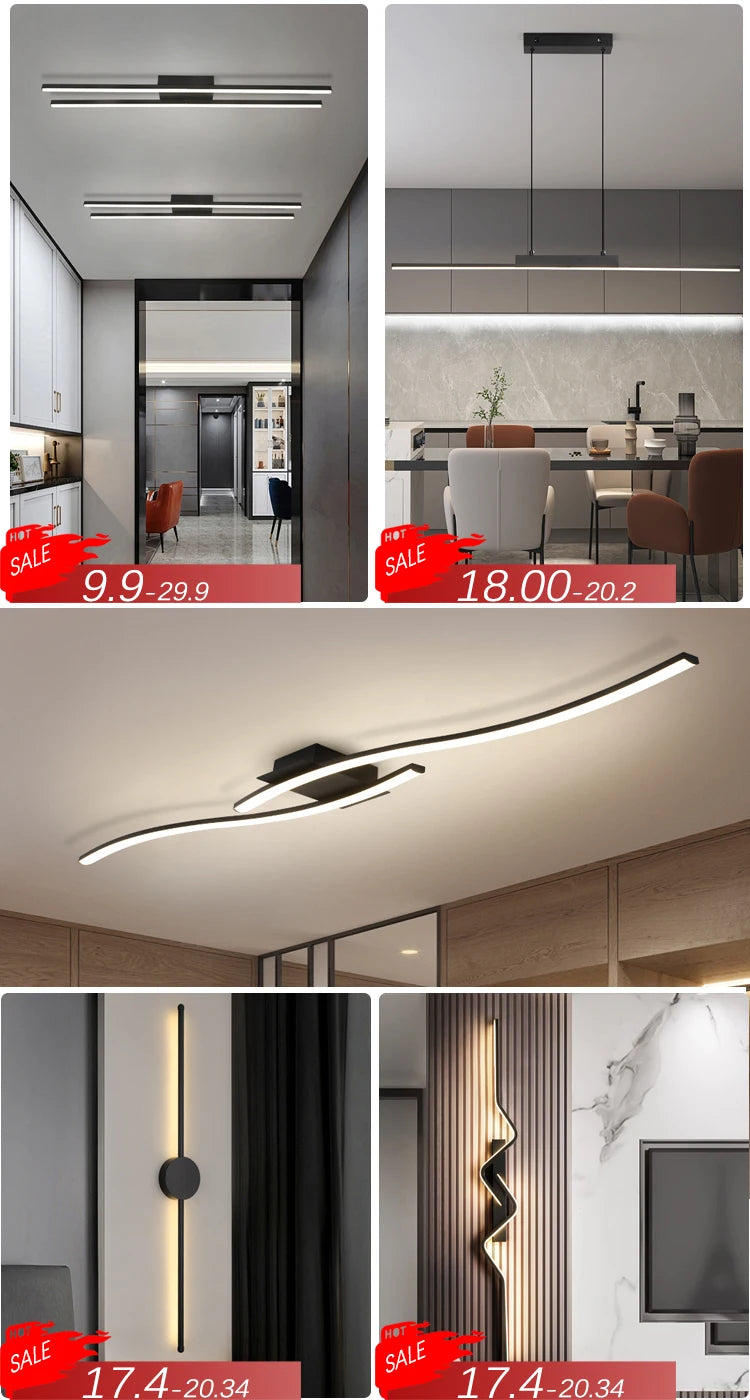 Wall Light Modern Long LED Light Black I-Shaped Wall Lamp Bedroom Living Room Corridor Interior Lighting Home Decor Lighting