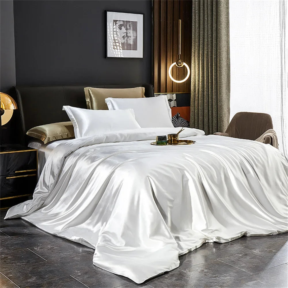 Luxury Silk Bedding Set – Duvet Cover, Bed Sheet & Pillowcases (Single, Double, Queen, King)