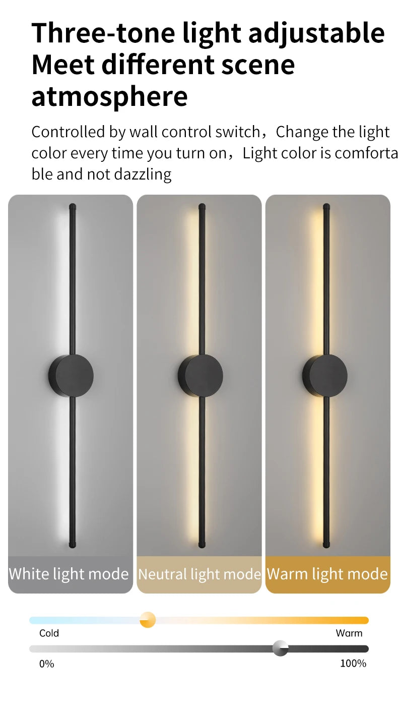 Wall Light Modern Long LED Light Black I-Shaped Wall Lamp Bedroom Living Room Corridor Interior Lighting Home Decor Lighting
