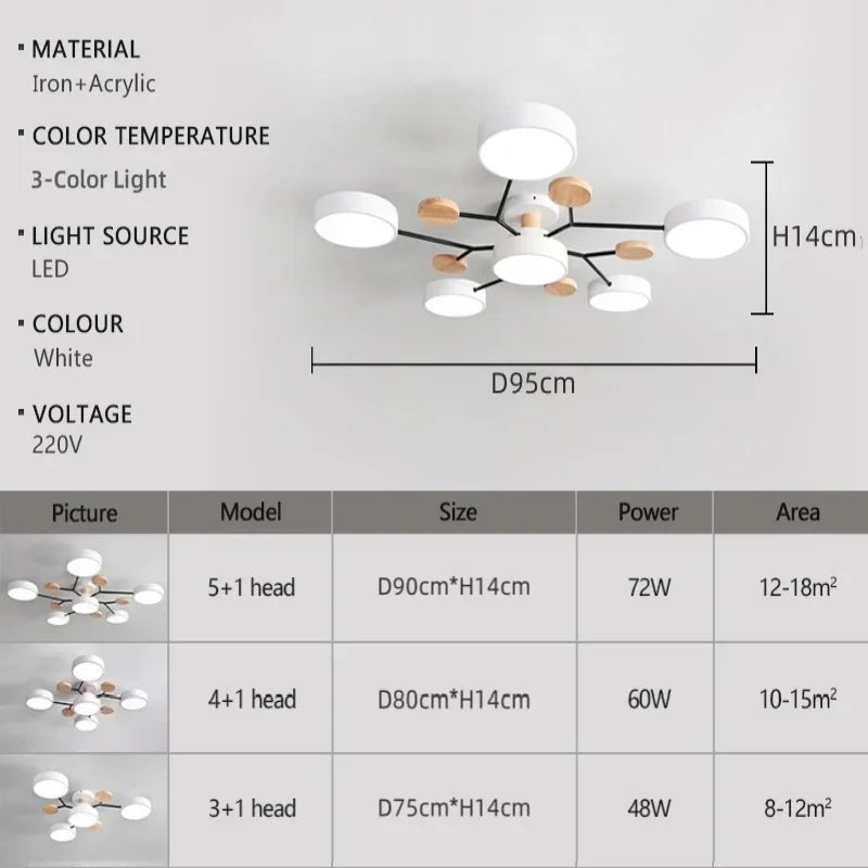 Modern LED Ceiling Light with Wood Design & 3 Light Colors