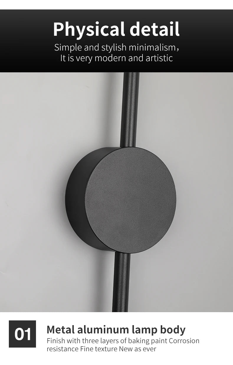 Wall Light Modern Long LED Light Black I-Shaped Wall Lamp Bedroom Living Room Corridor Interior Lighting Home Decor Lighting