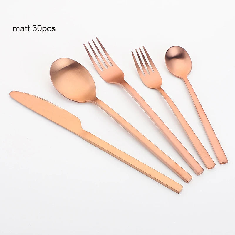 NalKin Matte Gold Cutlery  Stainless Steel Silverware Dinnerware Set Flatware Drop Shipping