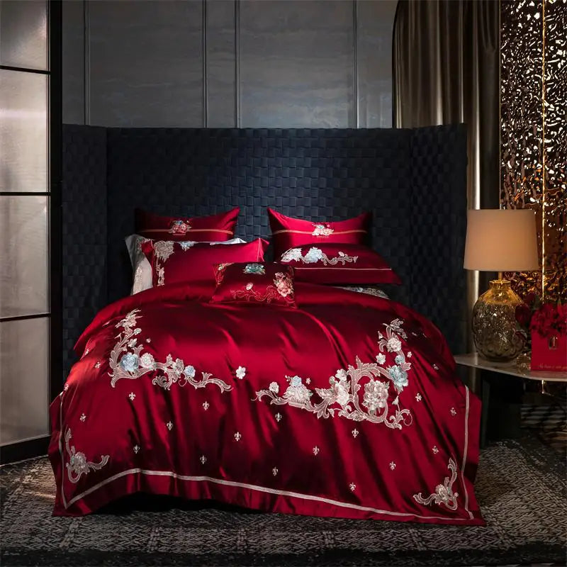 4/7Pcs Gorgeous Brocade Cotton Satin Embroidery Chic Bedding Set Cotton Bedspread Duvet Cover Pillowcases Double Queen King size