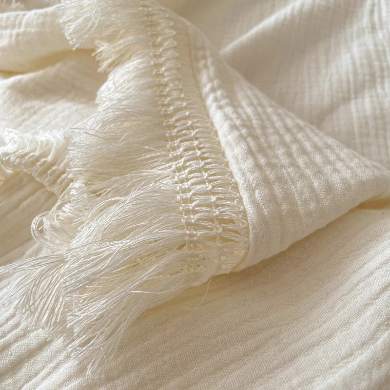 Tassels Duvet Cover Set 100% Cotton seersucker Linen Like Textured Natural Wrinkle Lightweight Comfy Soft Bed Sheet 2Pillowcases