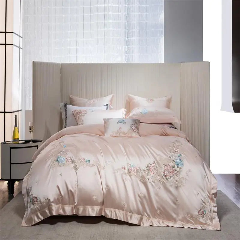 4/7Pcs Gorgeous Brocade Cotton Satin Embroidery Chic Bedding Set Cotton Bedspread Duvet Cover Pillowcases Double Queen King size