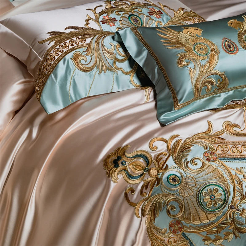 4/6/9Pcs Gorgeous European Palace Style Royal Embroidery Bedding Set Brocade Egyptian Cotton Duvet Cover Bed Sheet Pillowcases