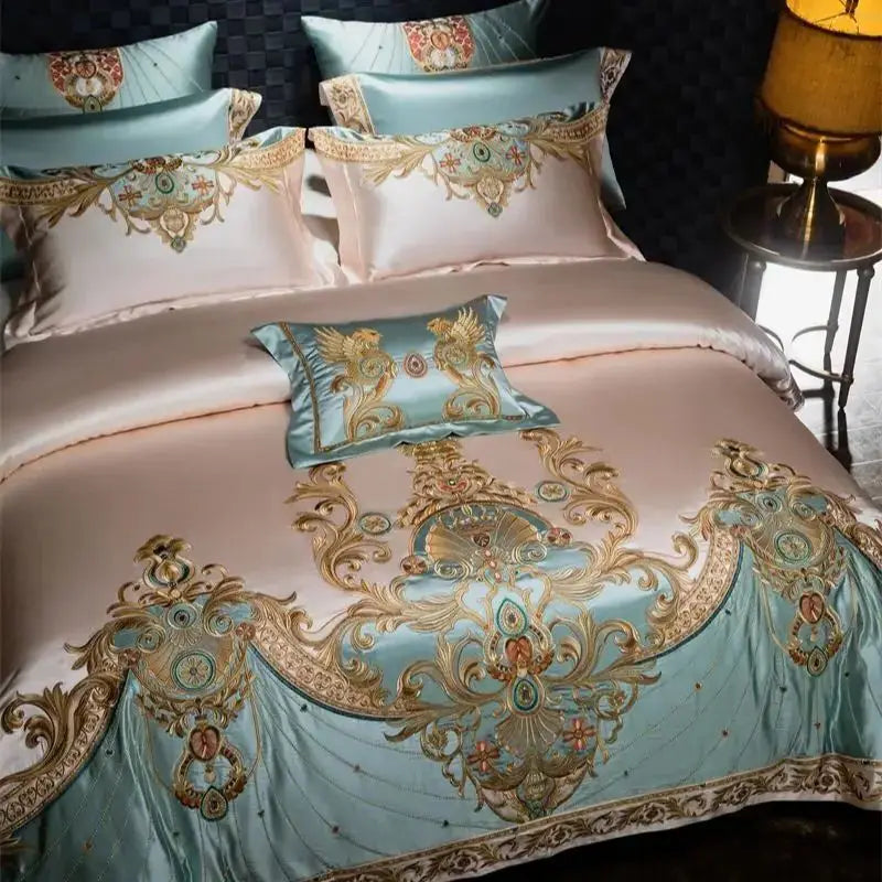 4/6/9Pcs Gorgeous European Palace Style Royal Embroidery Bedding Set Brocade Egyptian Cotton Duvet Cover Bed Sheet Pillowcases