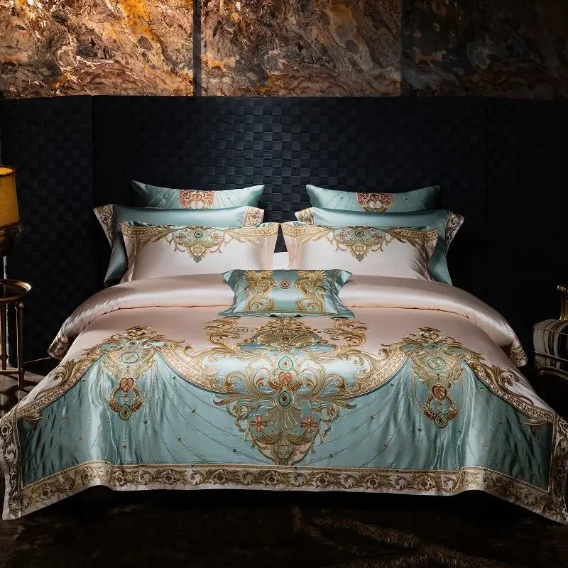 4/6/9Pcs Gorgeous European Palace Style Royal Embroidery Bedding Set Brocade Egyptian Cotton Duvet Cover Bed Sheet Pillowcases