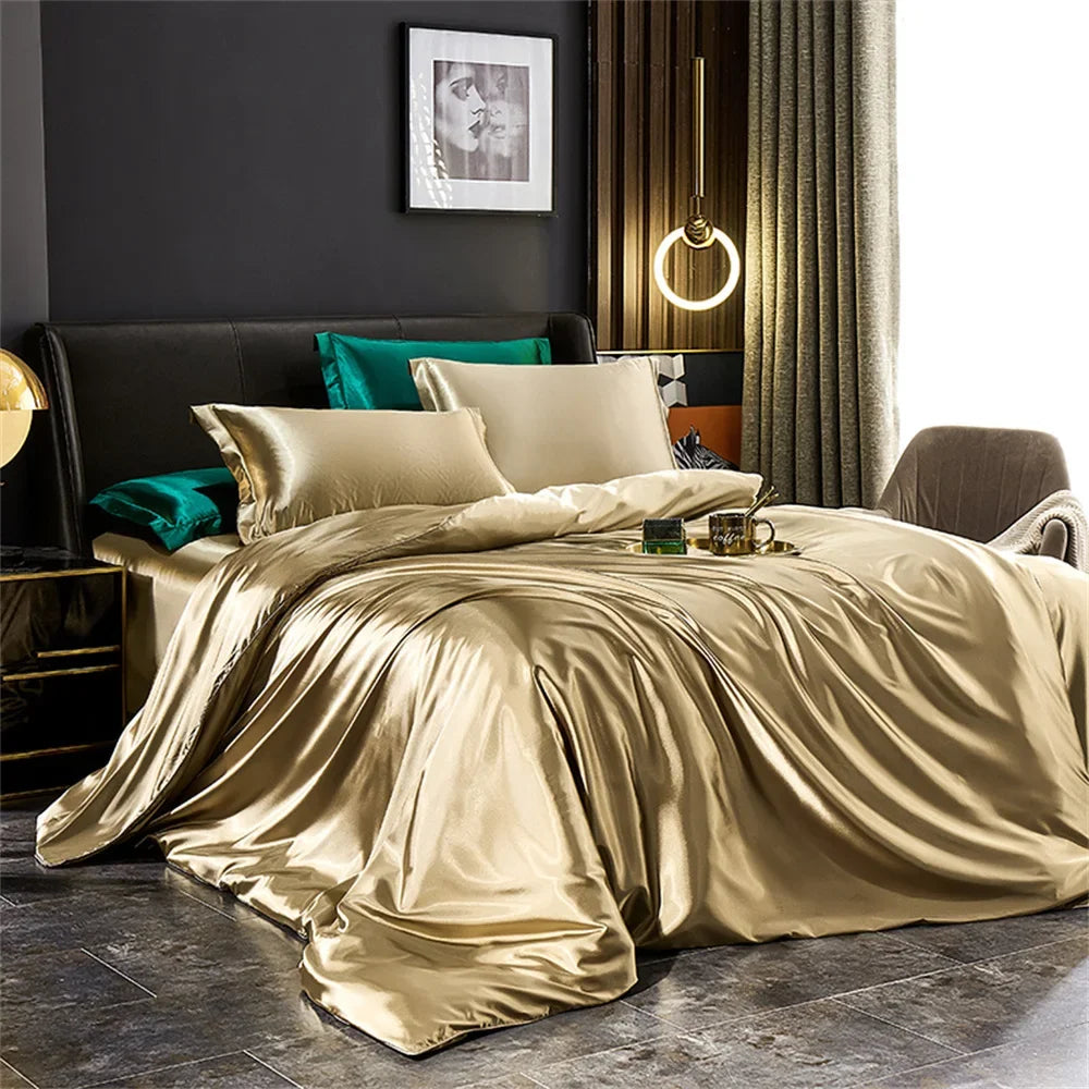 Luxury Silk Bedding Set – Duvet Cover, Bed Sheet & Pillowcases (Single, Double, Queen, King)