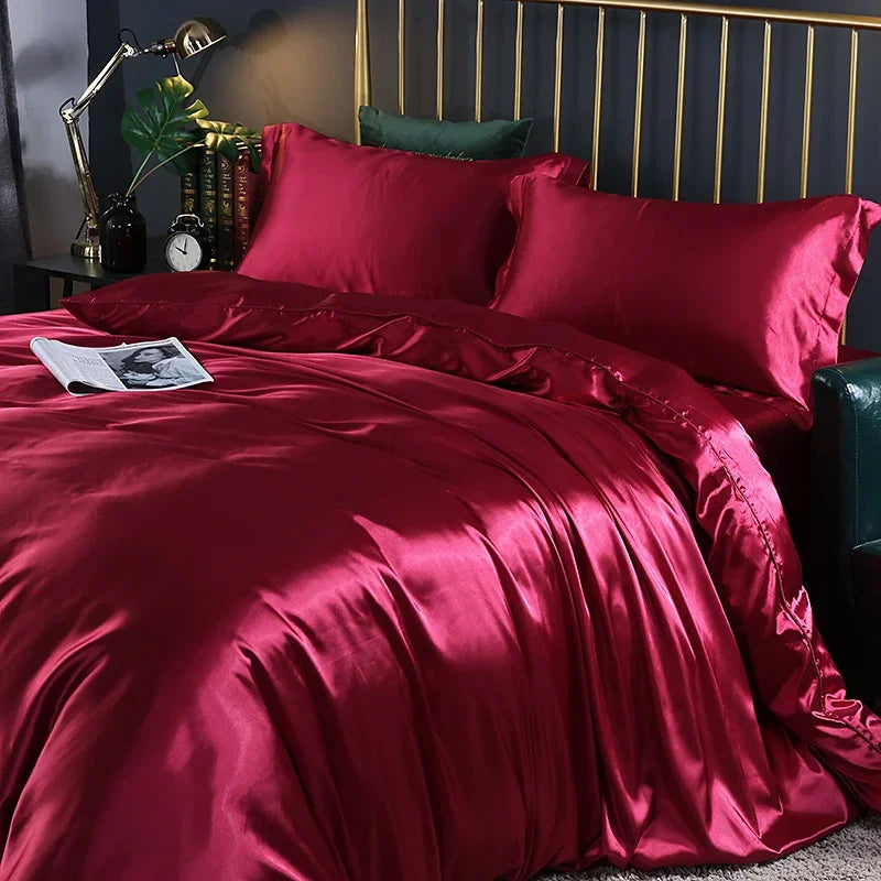 Luxury Silk Bed Set - Duvet Cover & Sheets, King/Queen/Twin