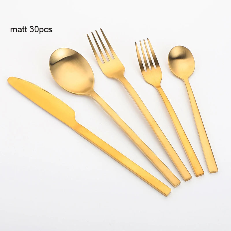 NalKin Matte Gold Cutlery  Stainless Steel Silverware Dinnerware Set Flatware Drop Shipping
