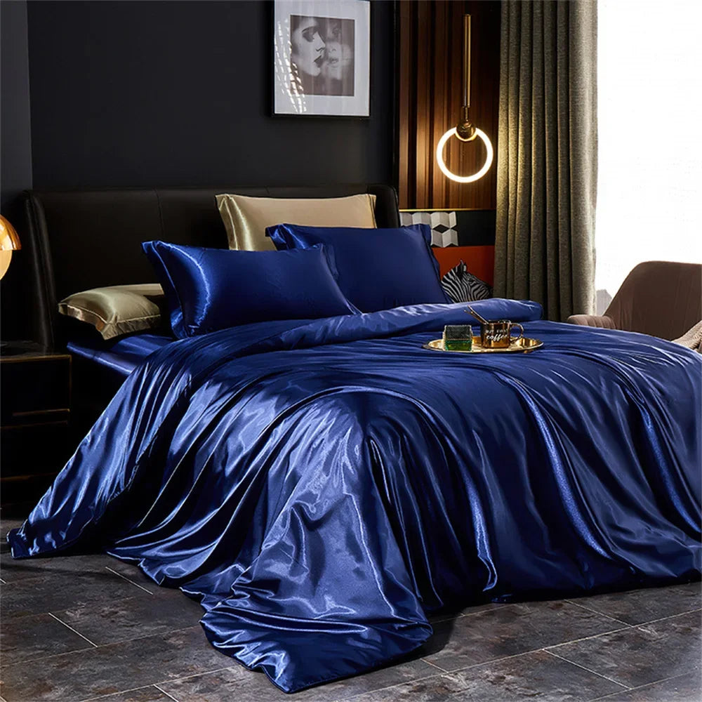 Luxury Silk Bedding Set – Duvet Cover, Bed Sheet & Pillowcases (Single, Double, Queen, King)