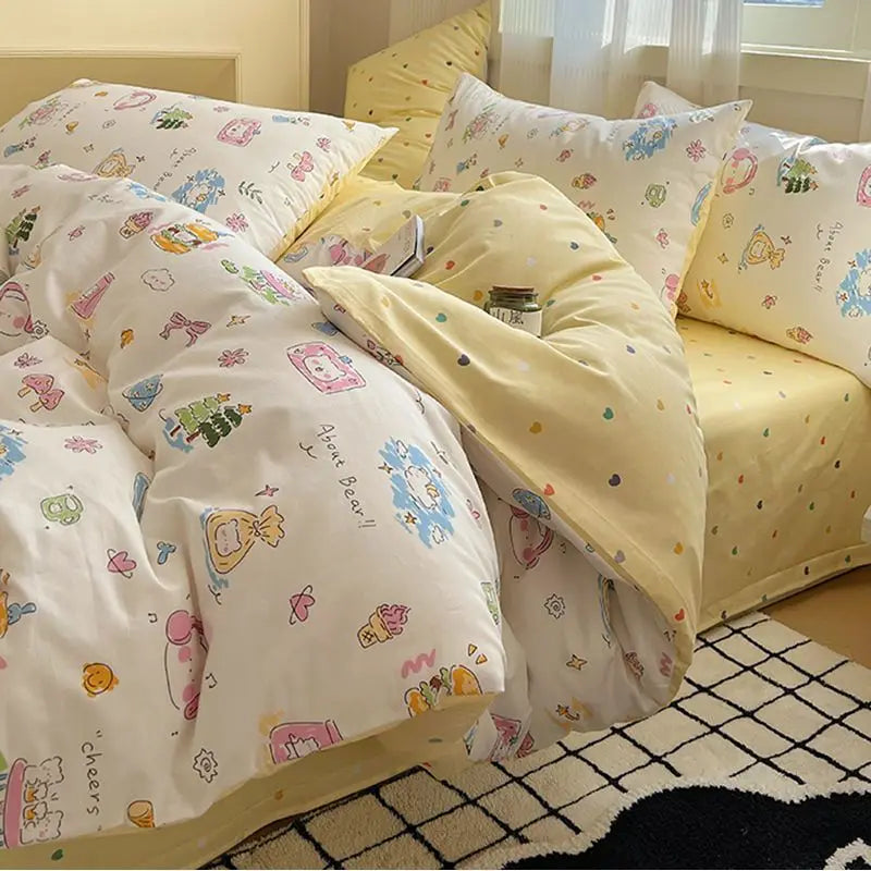 2025 New INS Bowknot Duvet Cover Flat Sheet Pillowcase Full Queen Size Floral Bedding No Filler Kids Adult Girls Boys Bed Linens