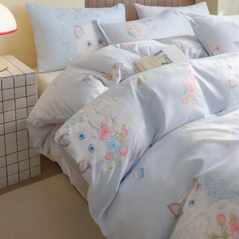 2025 New INS Bowknot Duvet Cover Flat Sheet Pillowcase Full Queen Size Floral Bedding No Filler Kids Adult Girls Boys Bed Linens