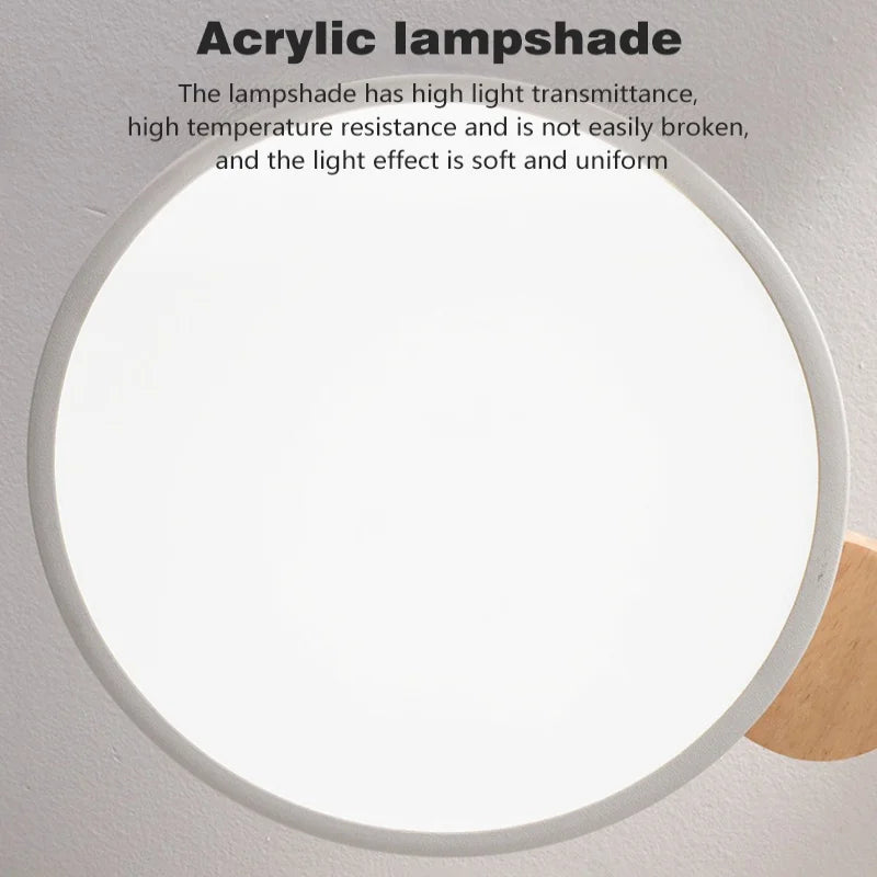 Modern LED Ceiling Light with Wood Design & 3 Light Colors