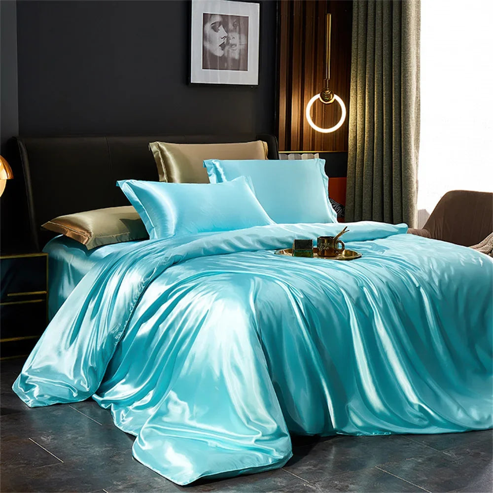 Luxury Silk Bedding Set – Duvet Cover, Bed Sheet & Pillowcases (Single, Double, Queen, King)