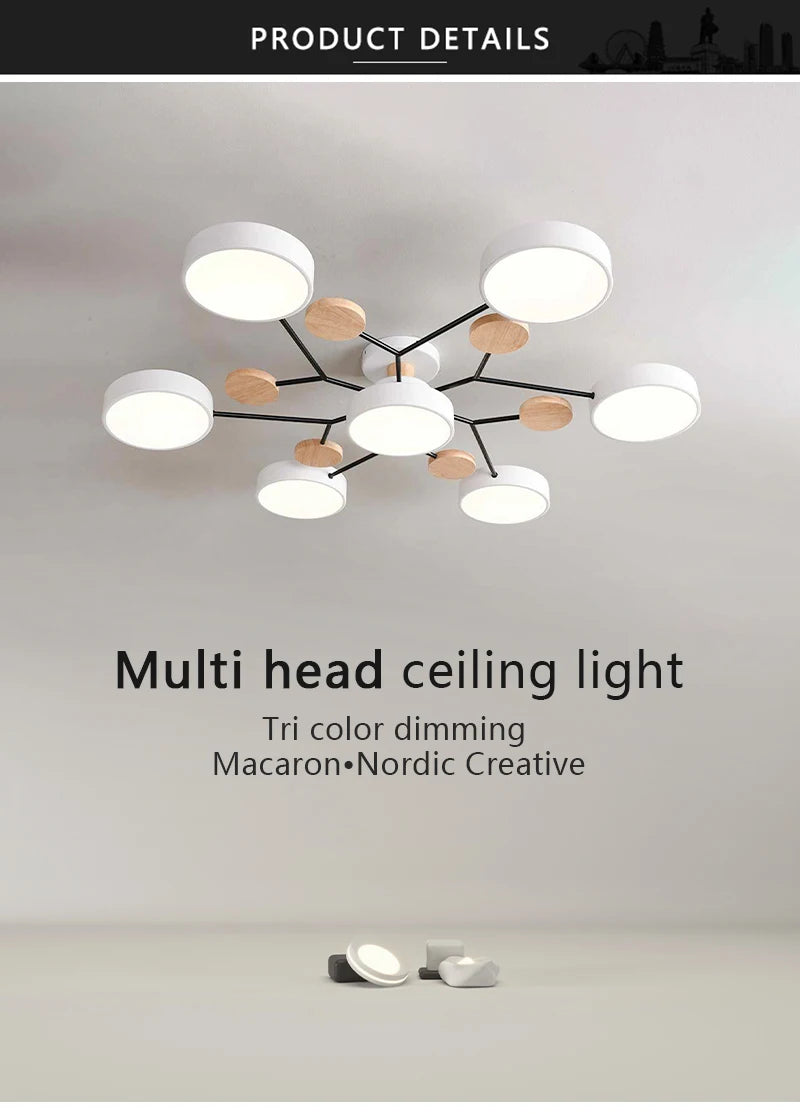 Modern LED Ceiling Light with Wood Design & 3 Light Colors