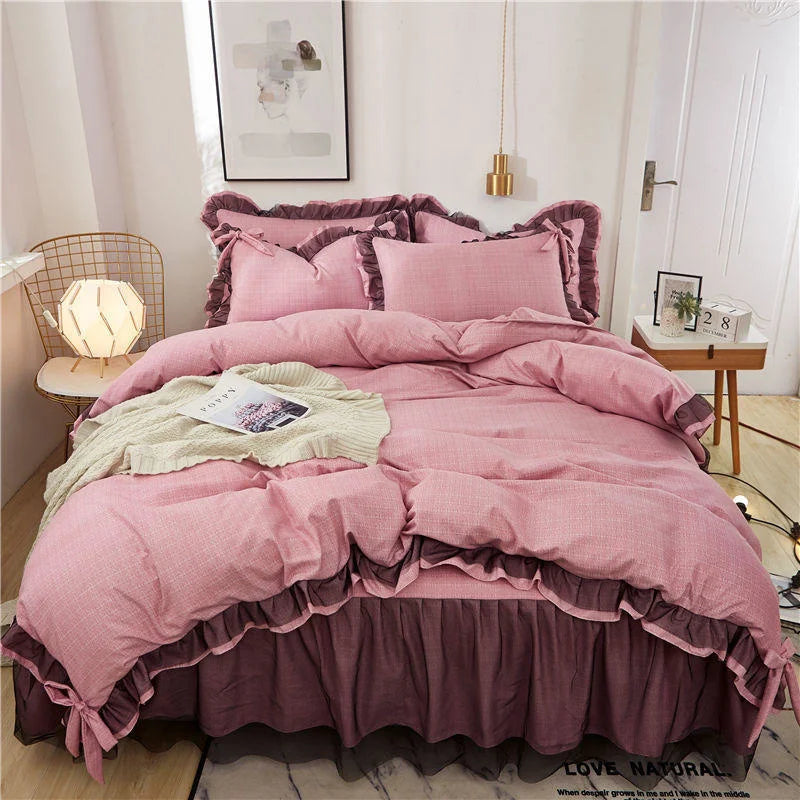 Luxury Black Princess Bed Set - Kawaii Style, 4-Piece, Duvet Cover