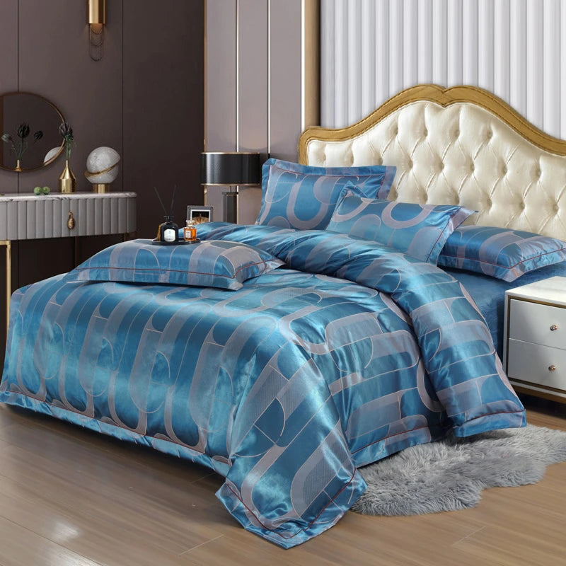 4Pcs Gorgeous Brocade Cotton Satin Bedding Set Quilted Cotton Bedspread Duvet Cover Pillowcases Double Queen King size