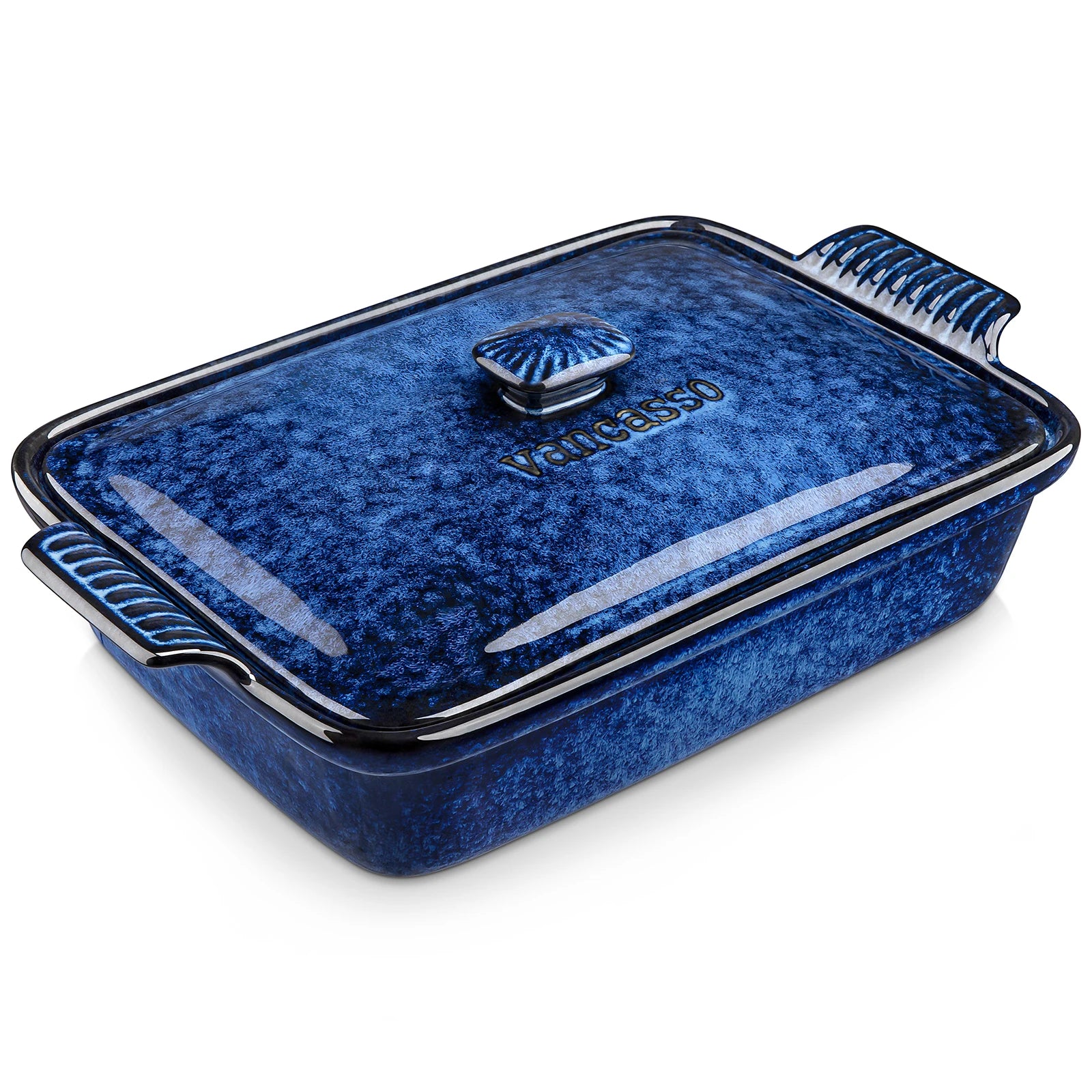 Vancasso Starry Casserole Dish - Blue Stoneware, 3.8/1.9QT, Lidded & Microwave-Safe